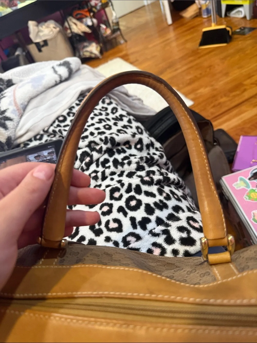 Authentic vintage Gucci Brown and Tan GG Canvas Satchel with Gold Hardware